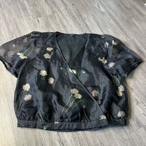 Madewell Black Floral Wrap Blouse